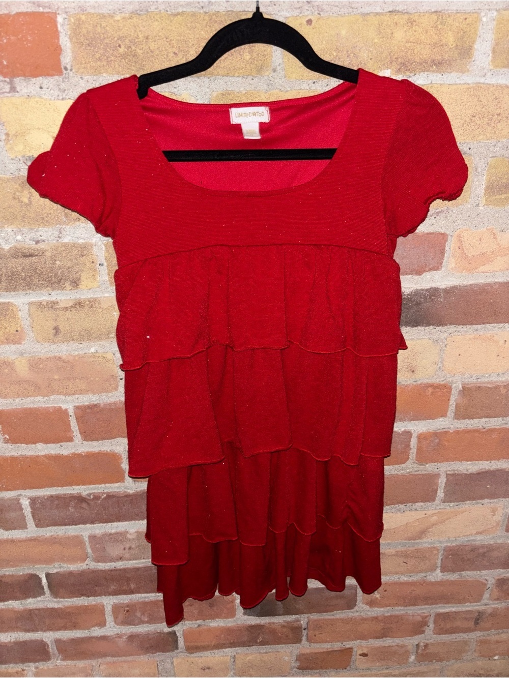 Justice Limited Too Girl’s Red Tiered Ruffle Sparkly Dress Y2K